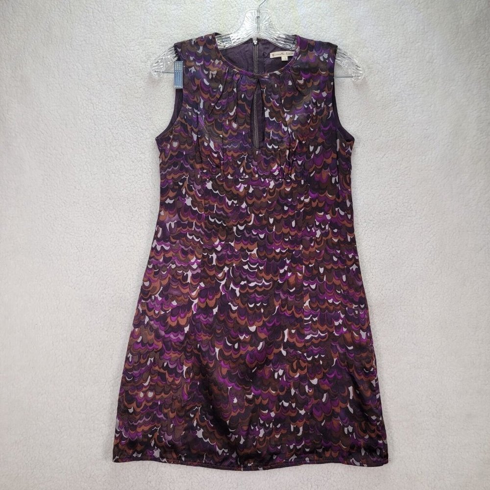 Nanette Lepore Purple Silk Multicolor Polka Dot Key Hole Abstract Style Shift